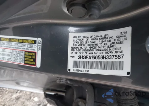 2009 Honda Civic Lx-S z USA, uszkodzony, nr VIN 2HGFA16659H337587